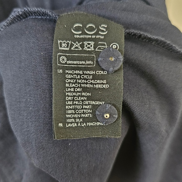 COS Dark Navy Cotton & Silk Cowl Neck Relaxed Fit W Pockets Dress M - Picture 8 of 8